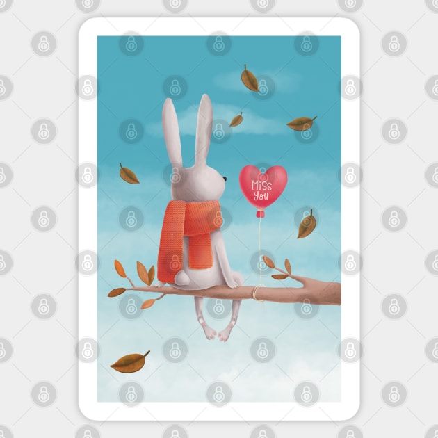 Miss you! Cute rabbit sitting in a tree thinking of his love in the autumn Sticker by marina63